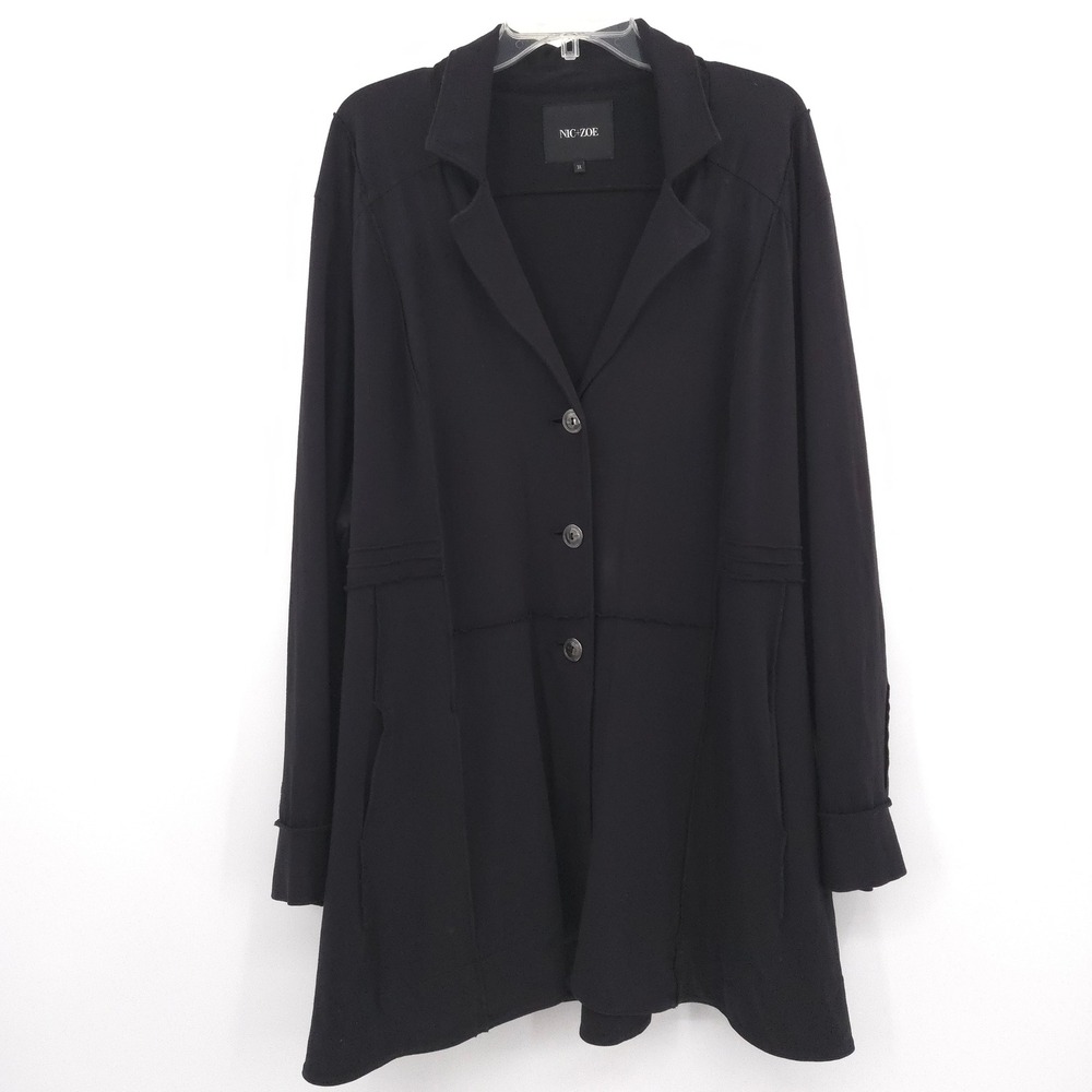 NIC+ZOE Seamed Riding Jacket Knit Women 3X Black Button Front Raw Edge Blazer